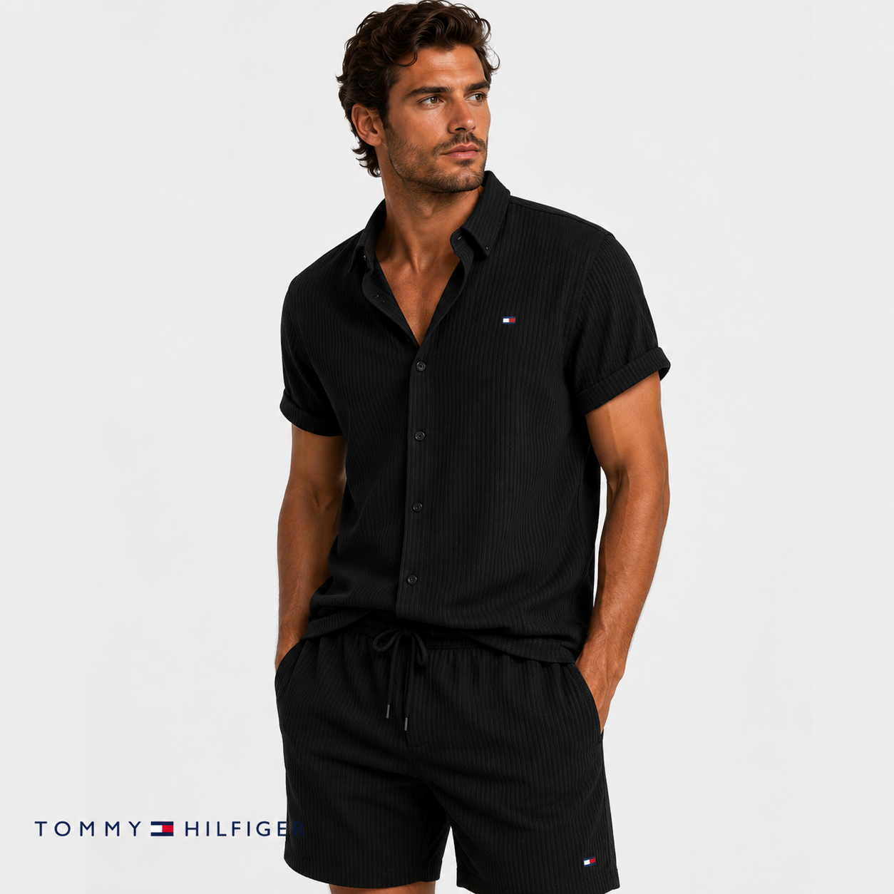 Tommy – Ensemble d’été pour homme avec chemise à manches courtes et short | 1 acheté = 1 offert