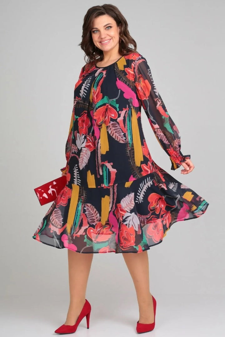 Léonie (Grande taille) | Robe midi fleurie élégante