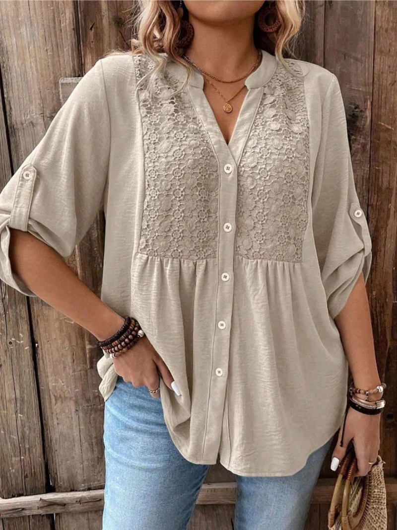 Noélie | Blouse Fluide à Col V Boutonné