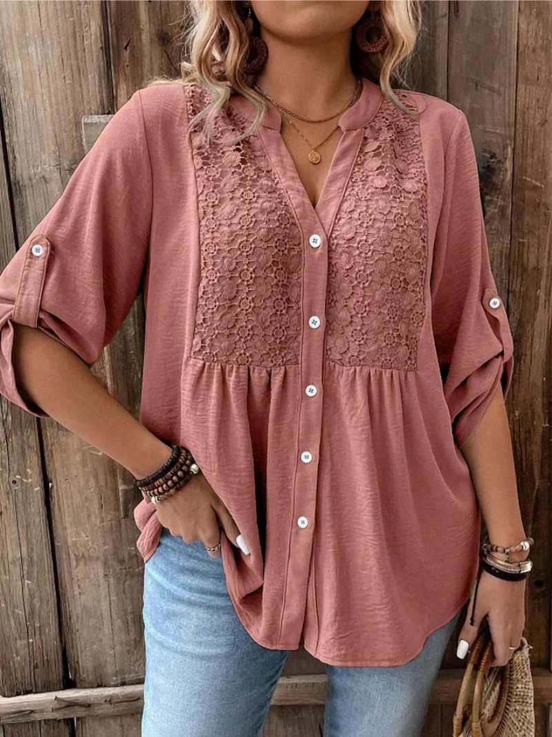 Noélie | Blouse Fluide à Col V Boutonné