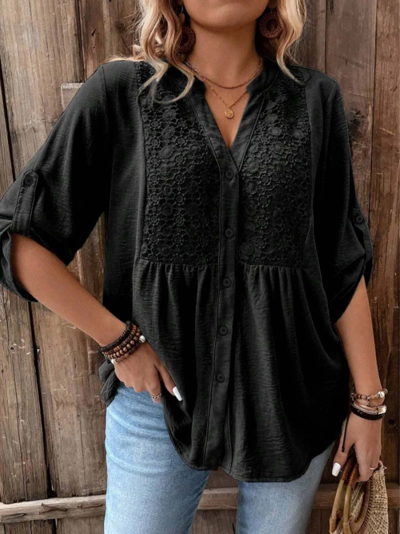 Noélie | Blouse Fluide à Col V Boutonné