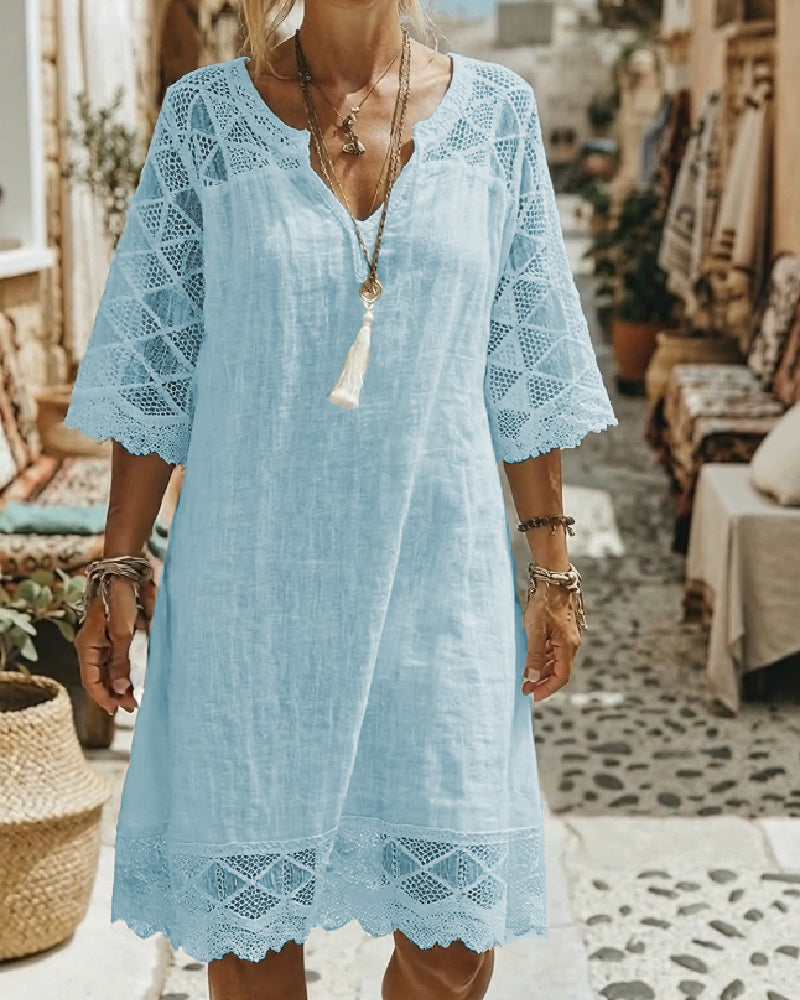 Nivara | Robe Fluide à Dentelle et Col V