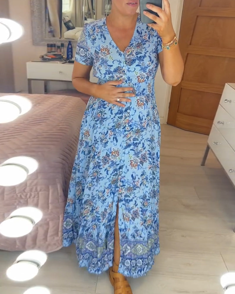 Alira | Robe Longue Fleurie à Col V