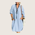 Aline | Robe Longue Coton & Lin Col V
