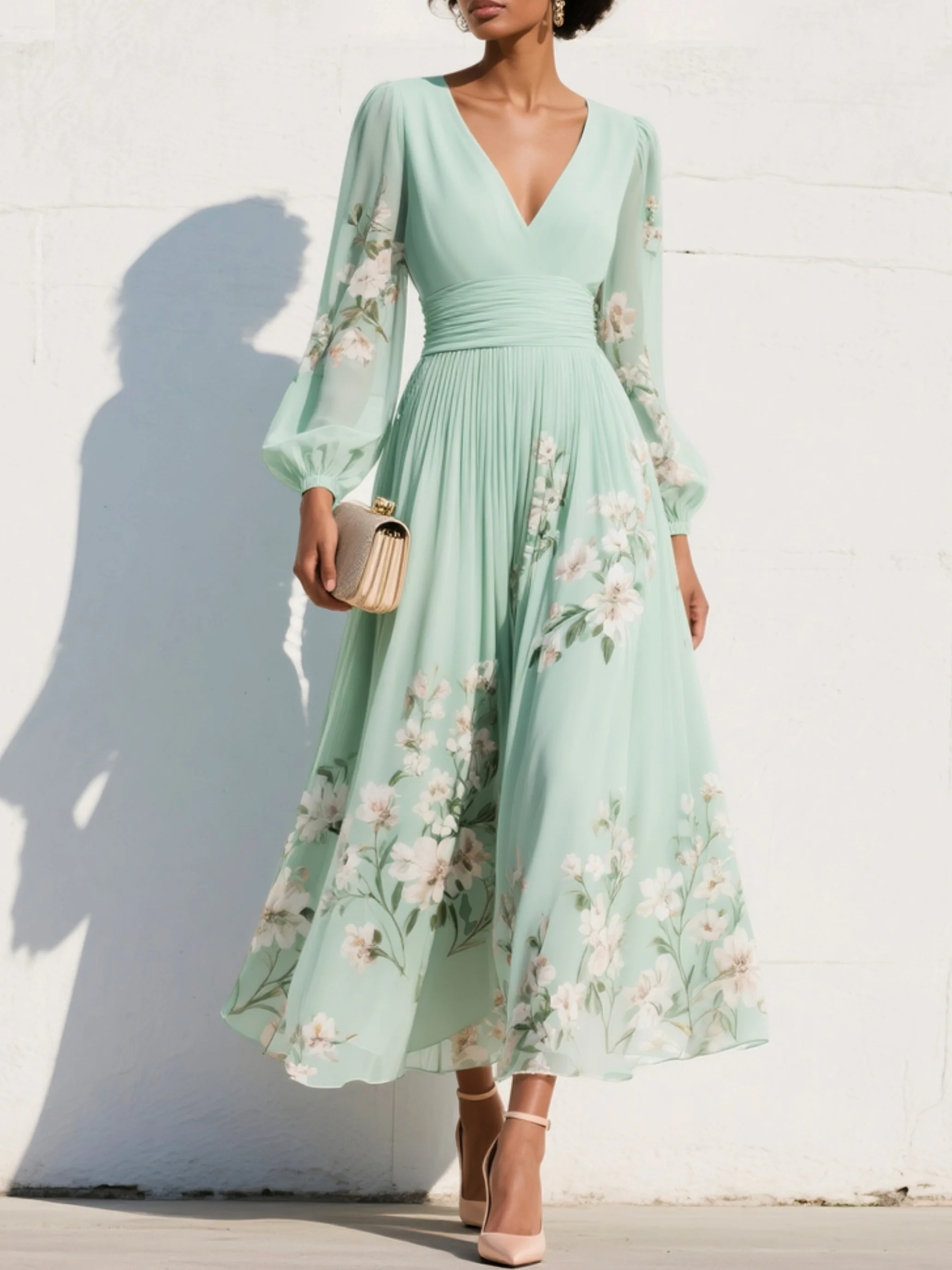 Almira | Robe Fluide Plissée à Col V