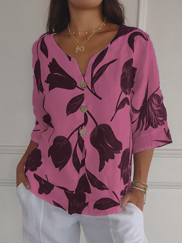 Linéa | Blouse Fluide à Col V Imprimé