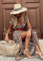 Romy – Robe longue bohème à taille froncée