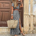Romy – Robe longue bohème à taille froncée